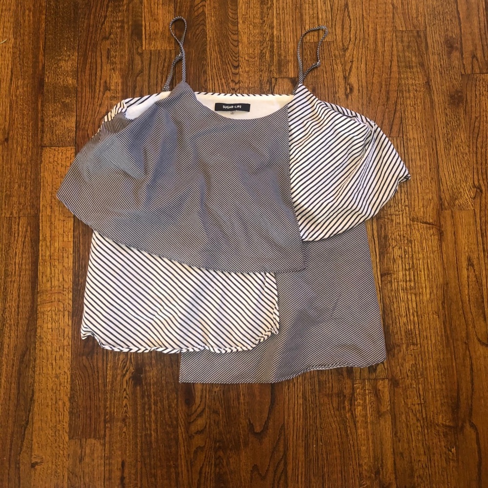 Sugar + Lips Striped Layered Tank Size Large